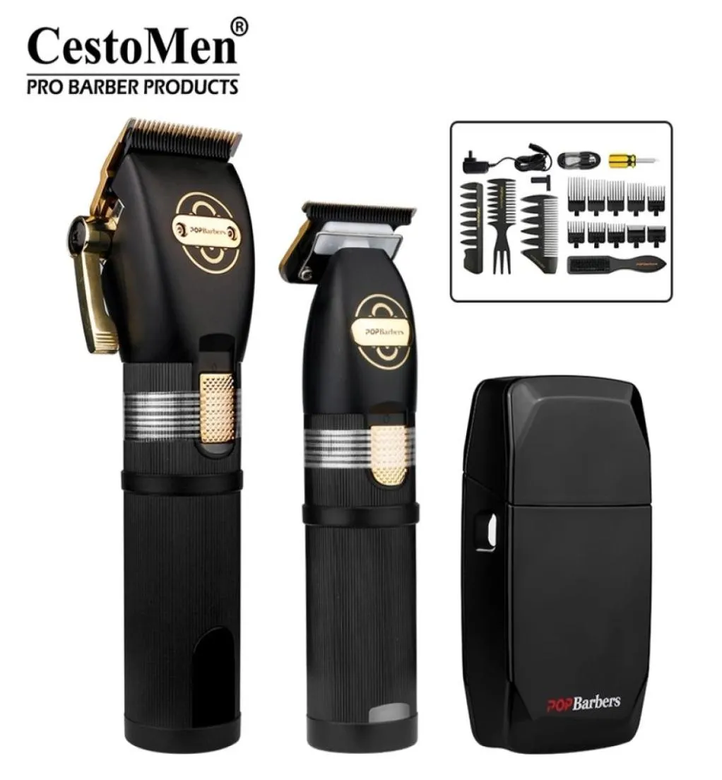 CestoMen Luxury 3pcs POP Barbers Hair Clipper Set Cordless Electric Trimmer Shaver Barber Haircut Tools With Comb Brush 2201218077964