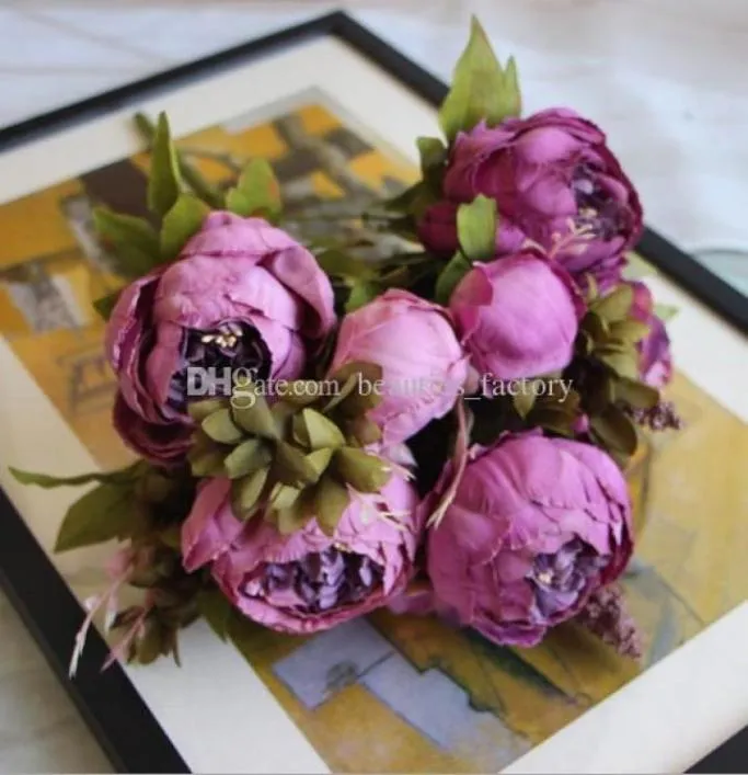 Artificial Silk Peony Flower 1 Bouquet 8 Head Fake Leaf Home Party Garden Wedding Decor Pink Purple pink2878651