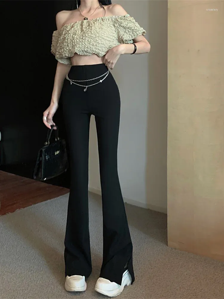 Pantalon femme mode pantalon printemps automne taille haute décontractée jambe large fendu vêtements de travail formel couleur unie 2024 W235