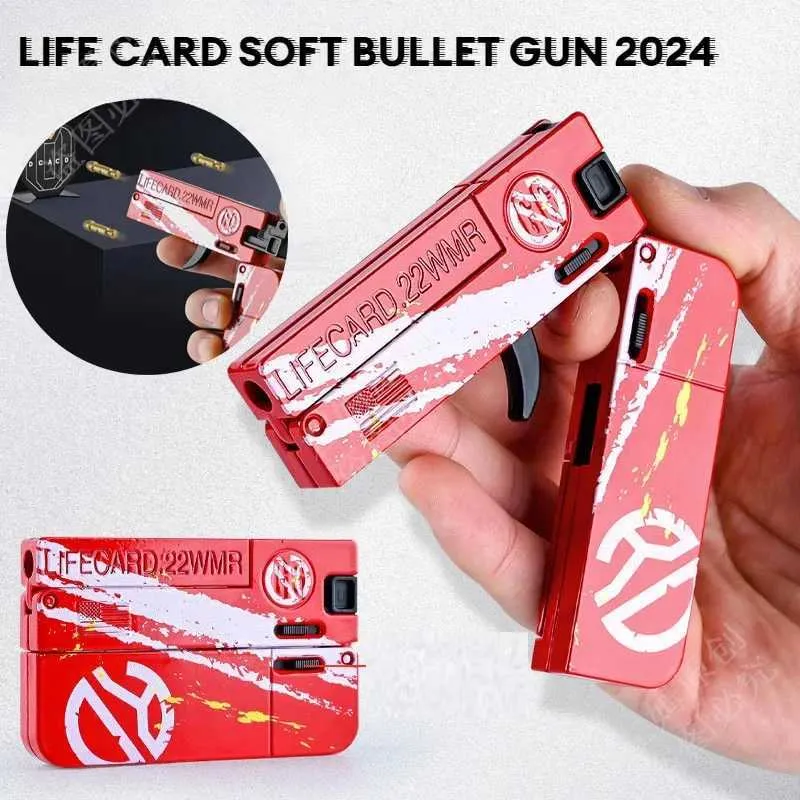 Gun Toys 2024 Improved Foldable Gun-Toy Soft Bullet Lifecard Alloy Shooting Gun For Adult Boys For Birthday 240307