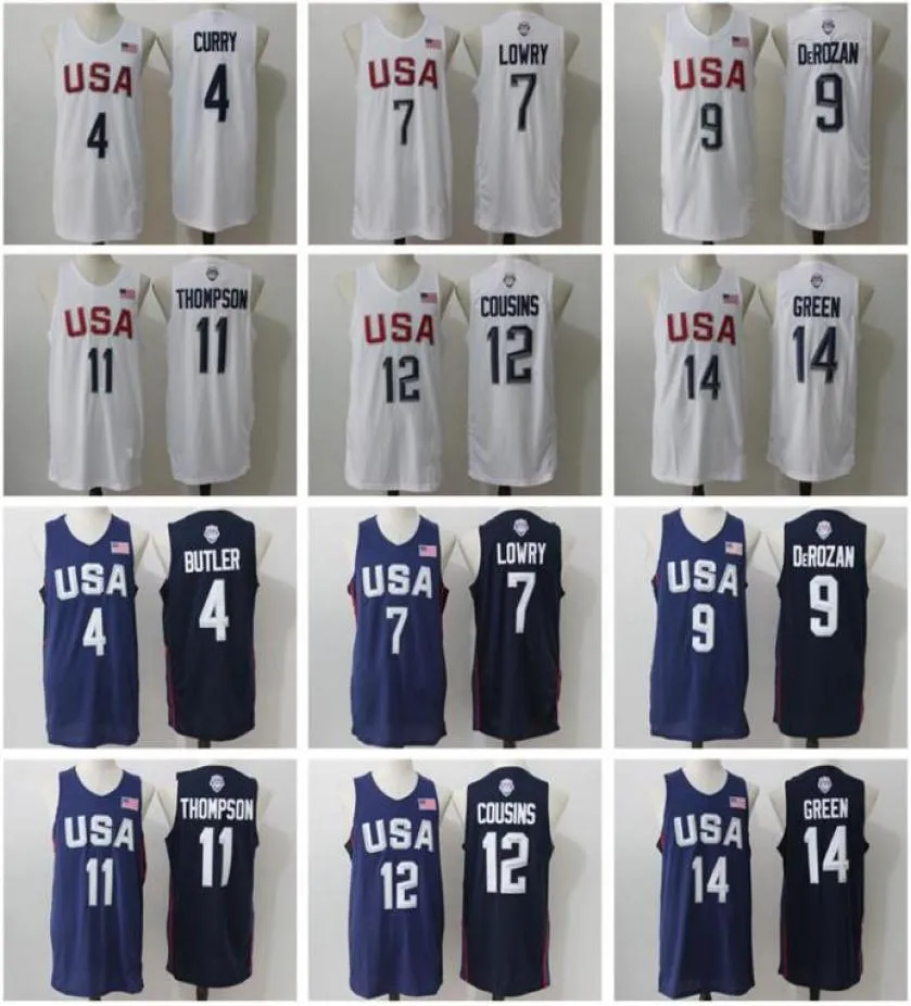 Uomo 2016 USA Maglie da basket Dream Team 4 Stephen Curry Kyle Lowry DeMar DeRozan Thompson DeMarcus Cousins Harrison Barnes Dray7256362