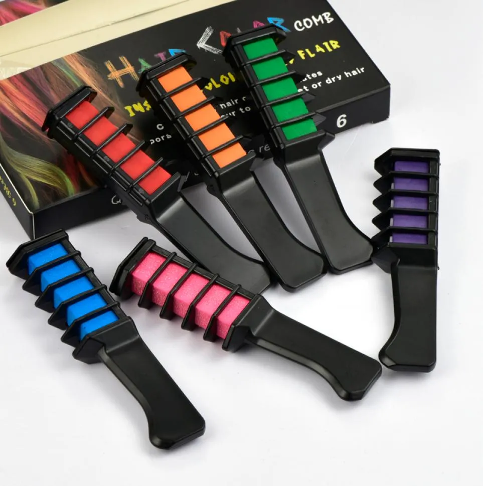 Disposable Pro Hair Colors Personal Use Hair Chalk Color Comb Dye Kits Temporary Party Cosplay 6 Colors Salon Hairs Dyeing Tool 074549850