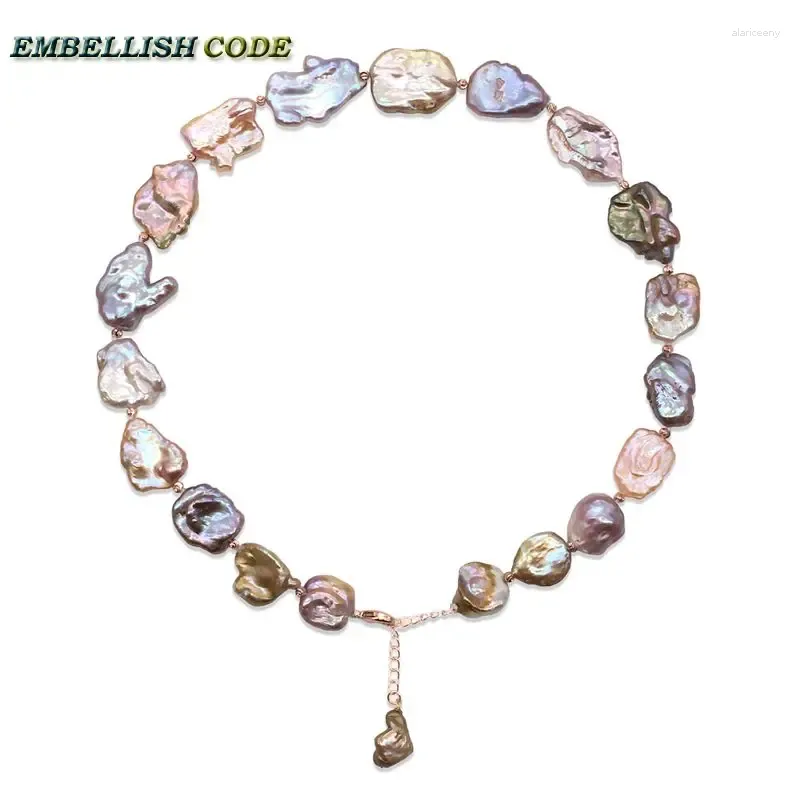 Pendants High Class Decor Good Lustrous Pearl Necklace Keshi Irregular Square Baroque Style Peach Golden Mixed Freshwater Fine Jewelry
