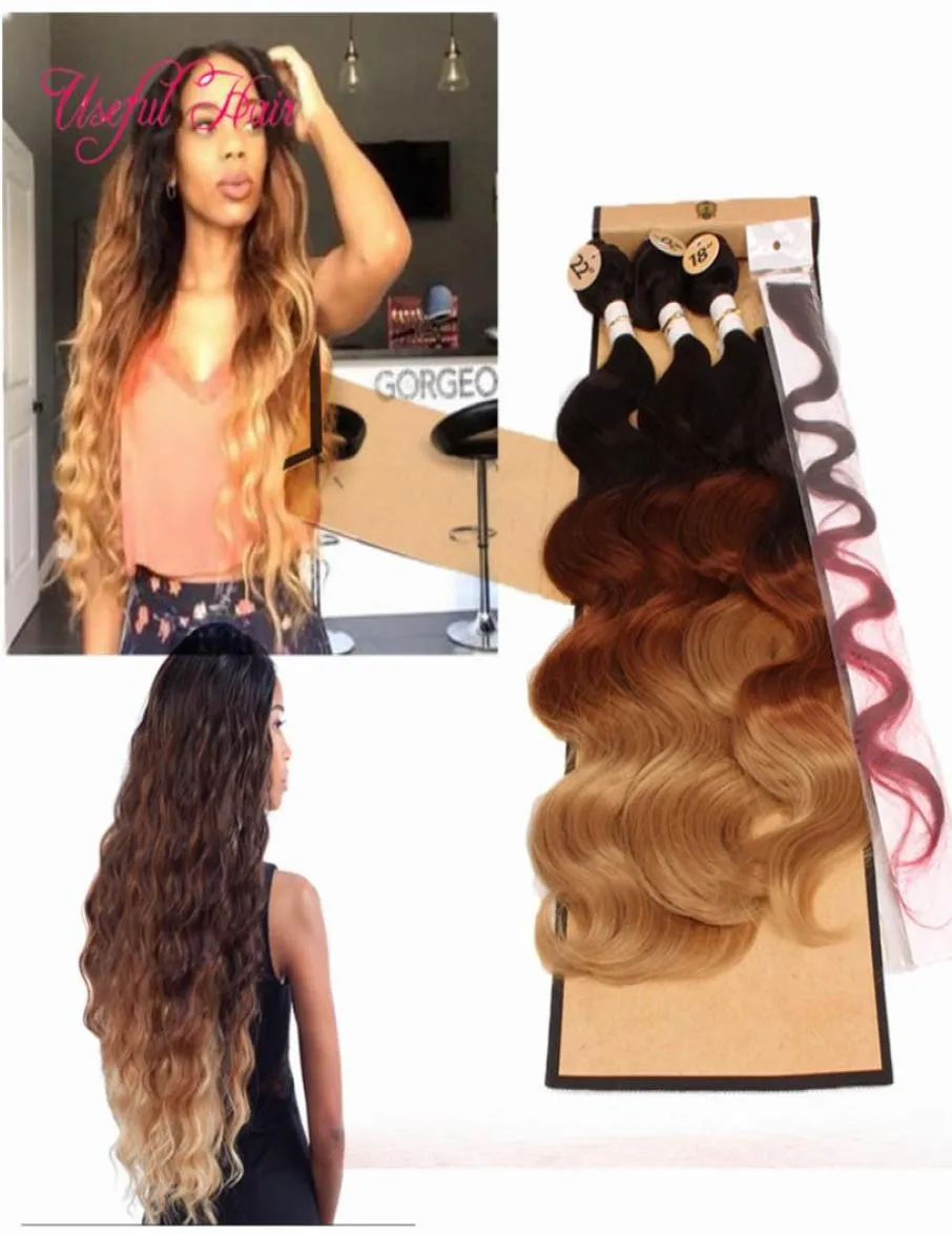 Ombre Color Body Wave Weves 4pclototone głowa maszyna do podwójnego wątku z koronkową bliską w przedłużanie włosów Weves CLO2371352