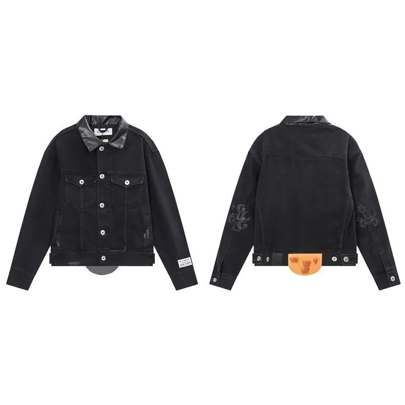 25Gallery Longfan giacca in denim con bottoni in pelle stampata retrò co-branded, modelli da uomo e da donna