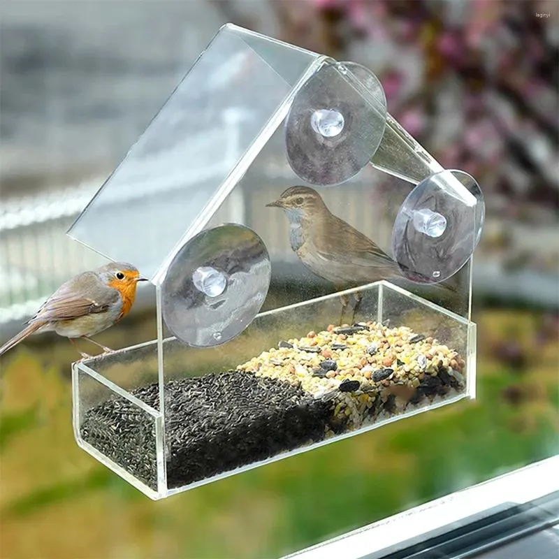 Outros suprimentos de pássaros Casa Janela Transparente Alimentador Selvagem Ao Ar Livre Ventosas Removíveis Deslizando Bandeja Automática de Alimentação de Aves para Pátio de Jardim