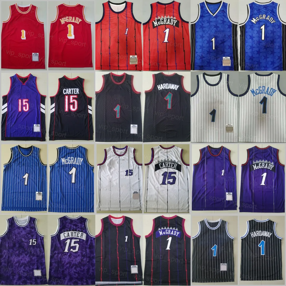 Throwback Basketball Retro Tracy McGrady Jersey 1 Vince Carter 15 Penny Hardaway Vintage Stripe Noir Rouge Blanc Violet Bleu Couleur de l'équipe All Ing High/top