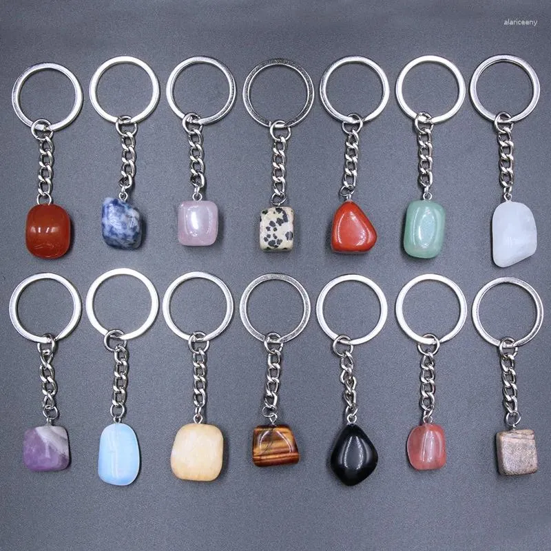 Keychains 20st Natural Stone Crystal Quartzs Keychain Women Men Handbag Hangle Car Key Holder Raw Mineral Keyring Jewelry