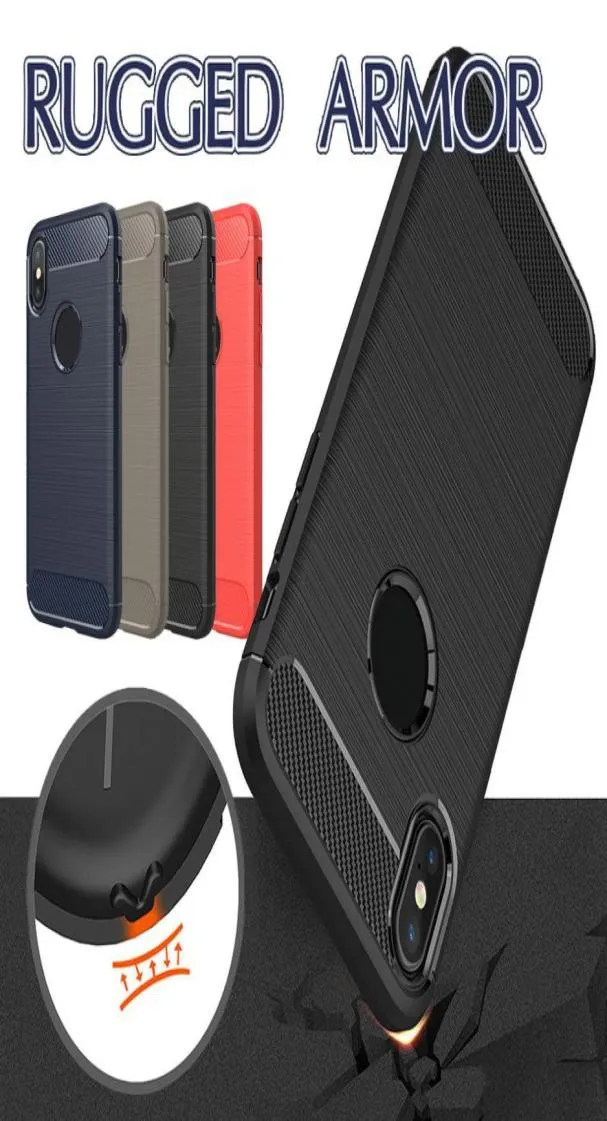 Koolstofvezel hoesjes voor iPhone 13 12 Pro Max 11 XS 8 Plus voor Samsung S22 A13 S30 A71 Geborstelde textuur Mobiele telefoon TPU Cover met OPP 4782007