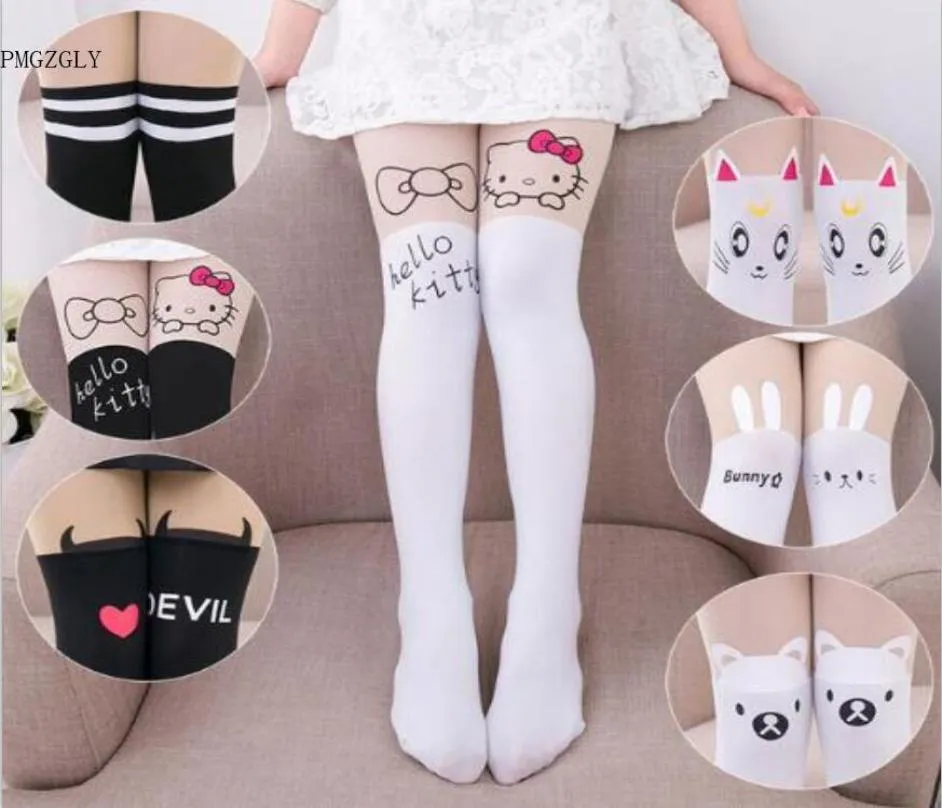 Bebê bonito meia-calça crianças collants joelho falso veludo meia branco gato dos desenhos animados crianças039s princesa menina meias meias collants4653590