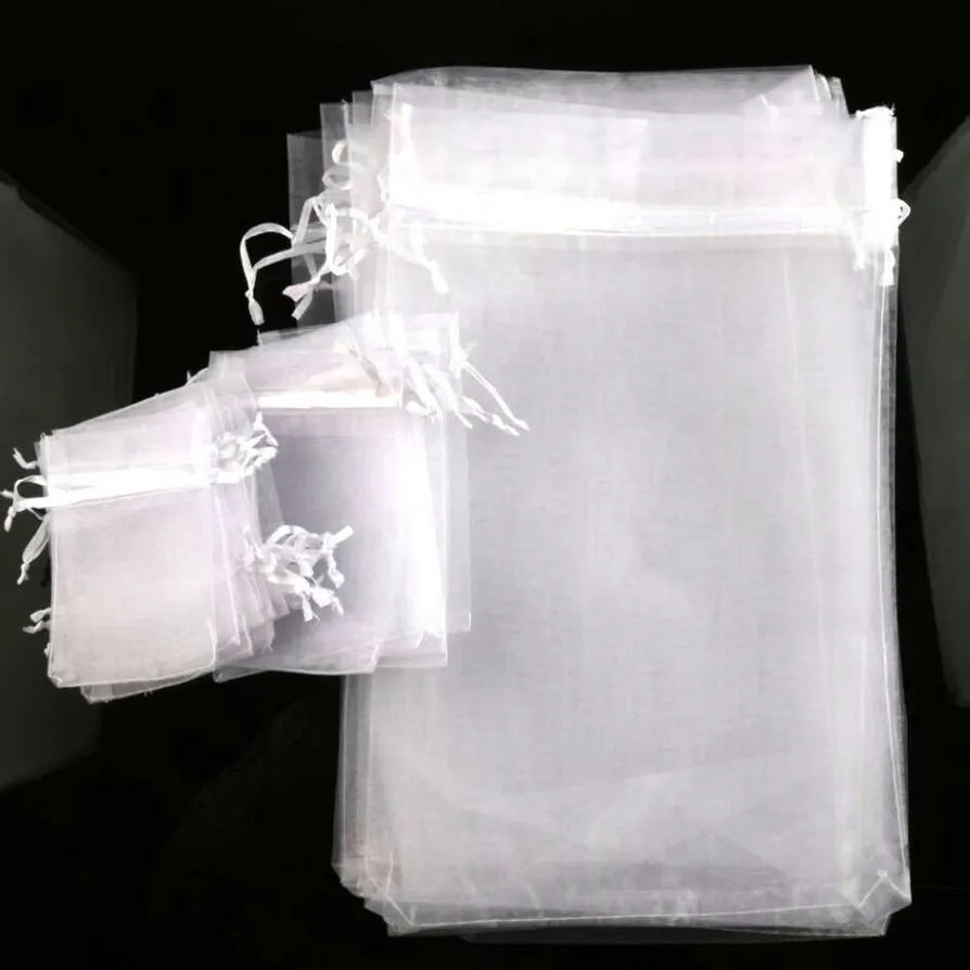 100pcs lot Sell 4Sizes White Organza Jewelry Gift Pouch Bags For Wedding favors beads jewelry203F