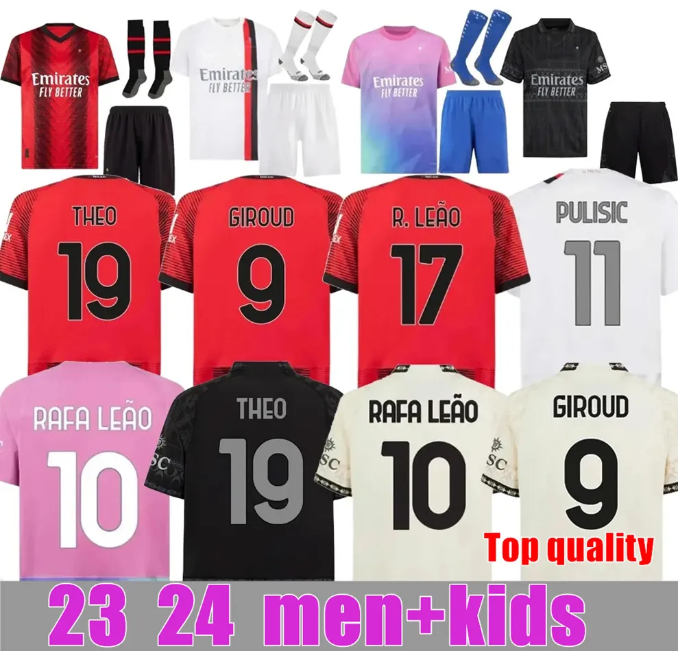 23 24 PULISIC GIROUD MILAN Maillots de football R.LEAO 2024 NOUVEAU MILANS Maillot de football THEO IBRAHIMOVIC 2024 AC Maillot de football ROMAGNOLI REIJNDERS Home Away Men Kids Kit