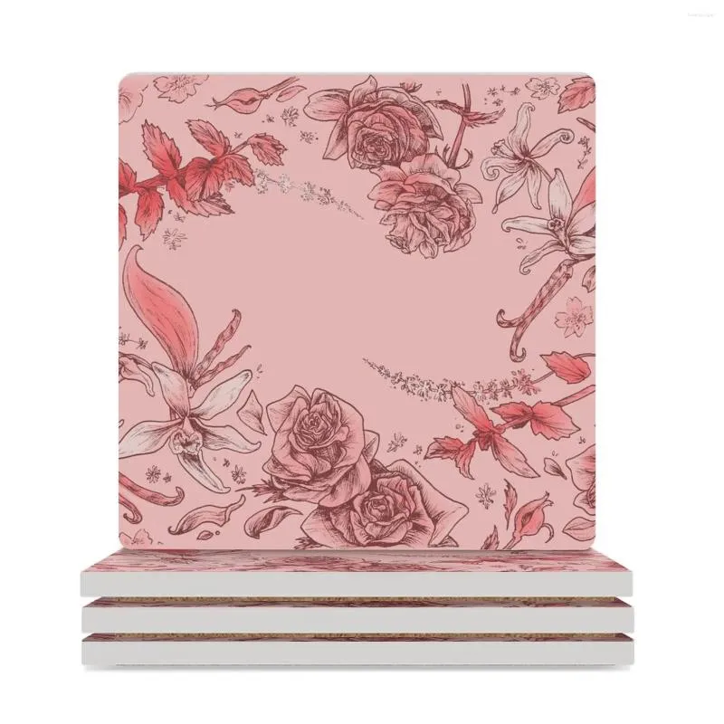 Table Mats Floral Mask Antique Color Scheme Ceramic Coasters (Square) For Drinks Aesthetic Tile