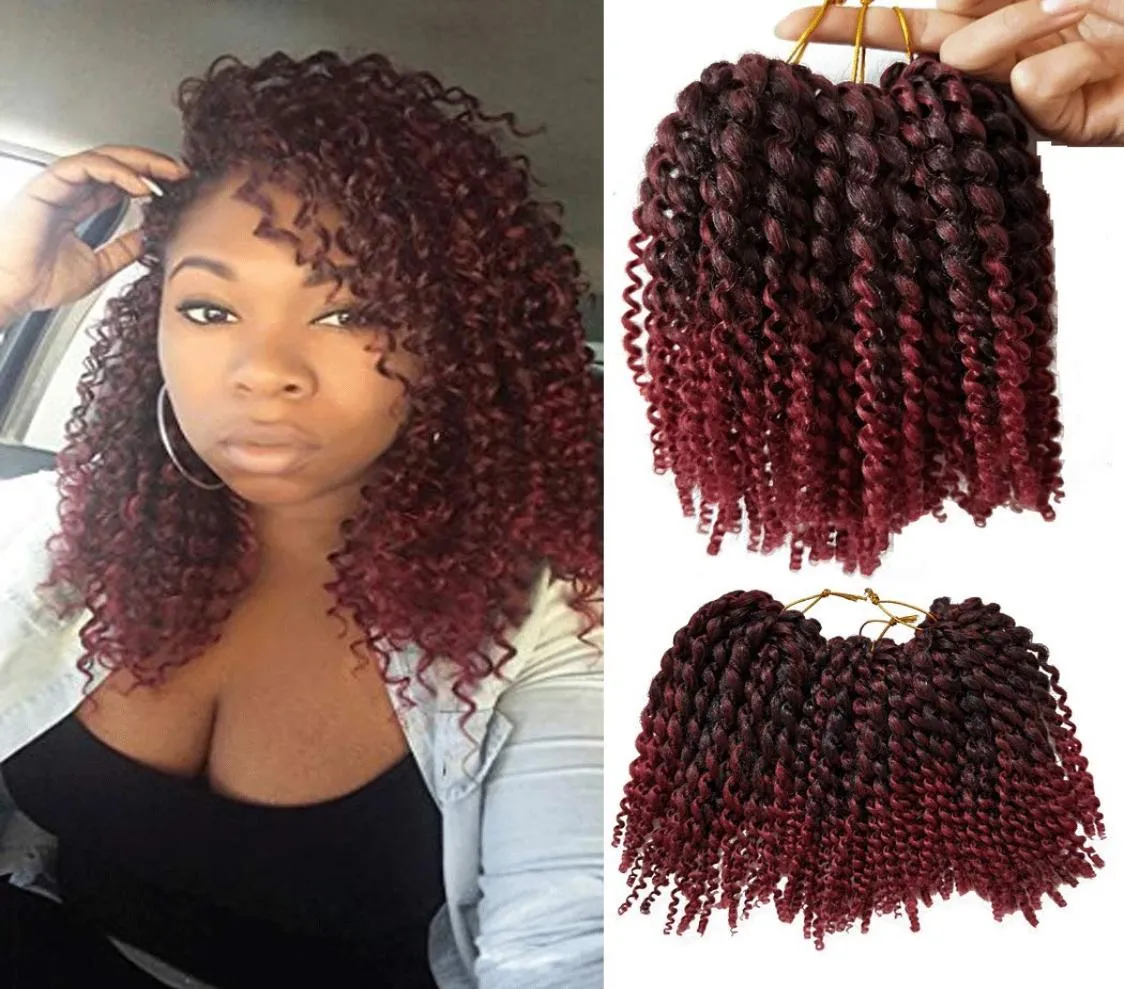 8 tum kort Marlybob virkning hår 6 liten bundleslot kinky curly crochet flätor ombre flätning hår syntetisk hårförlängning6218230