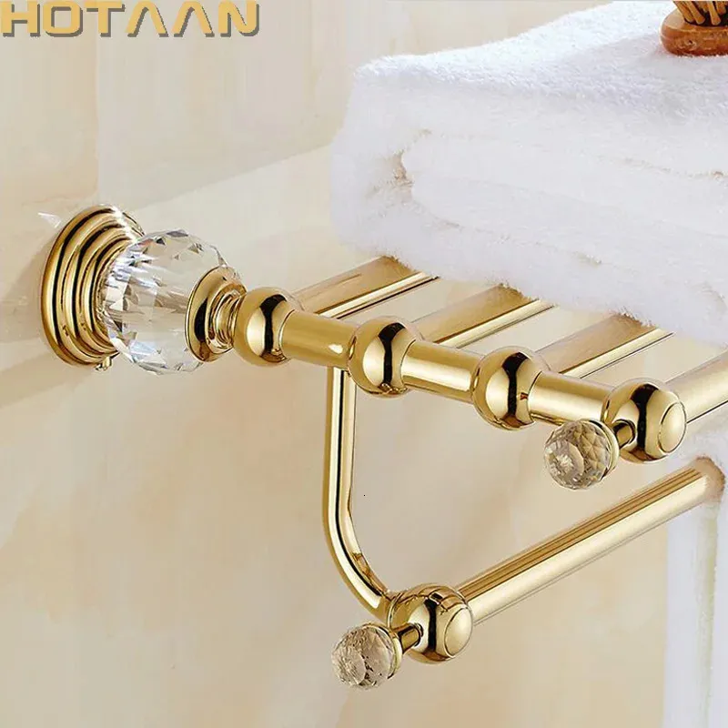 Stainless Steel Wall Mounted Gold Color Bath Towel Rack Active Bathroom Holder Double Shelf Accessories 240228