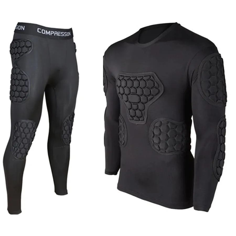 Professionell rugbyfotbollsfotbollsmålvakt Jerseys Armor Uniform Thicken Eva Sponge Elbow Knä vadderade skjortor Pants Protector 240223