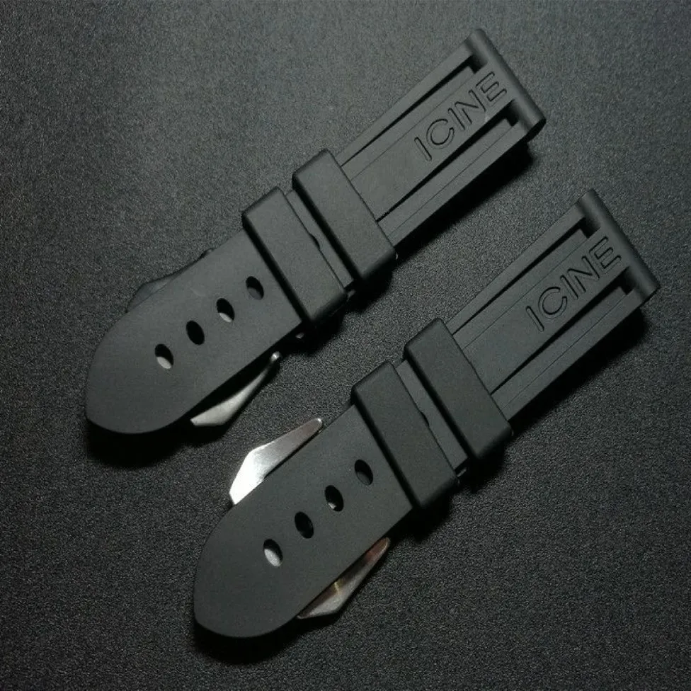 Watch Bands 22mm 24mm 26mm Black Waterproof Silicone Rubber watchband Panerai strap for PAM111 Buckle Logo tools3237