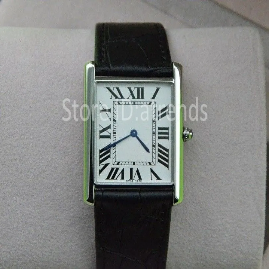 Super mince série haut de gamme montre à quartz hommes femmes cadran argenté bracelet en cuir noir montre-bracelet classique rectangle conception robe Clo274D