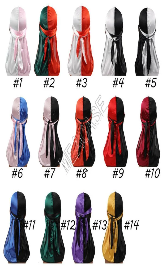 Patchwork Color Designers Durags Turban Shiny Silky Durag Bandana Long Tail Headwear Pirate Caps Head Bands Hair Cover Accessories8353324