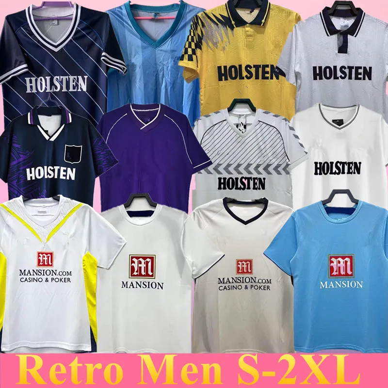 Camisas de futebol Tottenham Retro Football 07 08 09 1983 84 1986 Spurs Klinsmann GASCOIGNE ANDERTON SHERINGHAM 1991 92 93 94 95 98 1999 100º clássico retrocesso CAMISA masculina