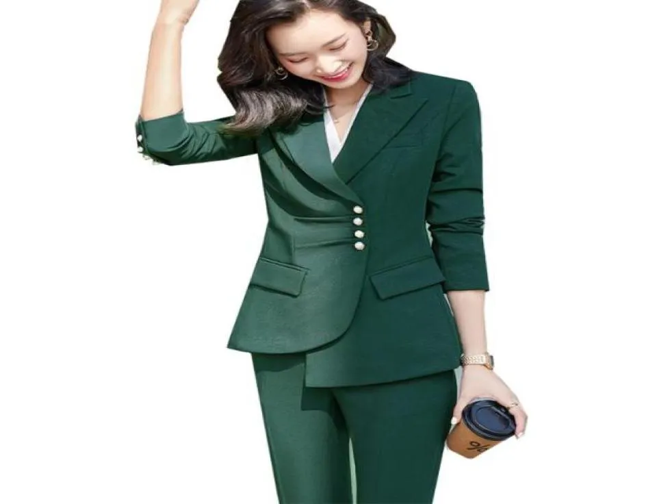 Women039s Two Piece Pants High Quality Green Blue Black Women Formal Pant Suit Spring Winter Autumn Ladies Slim Classic Blazer 6010174