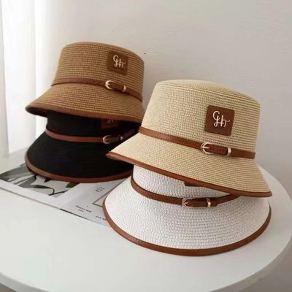 Cheap Wide Brim Bucket Hats British Style Small Basin Women's Summer Flat Short Brim Bag Edge Net Red Straw Sunshade Beach Hat