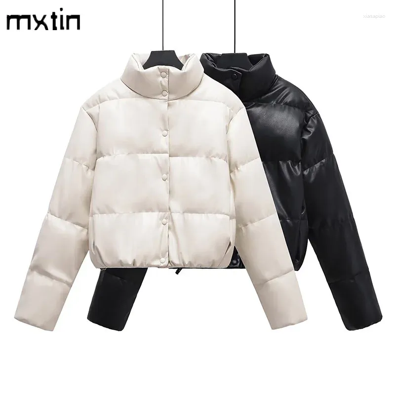 Women's Trench Coats Winter Jackets Vintage Hooded Faux Leather Cotton Padded Fashion Warm Thick Black Parkas Female Outerwear Tops