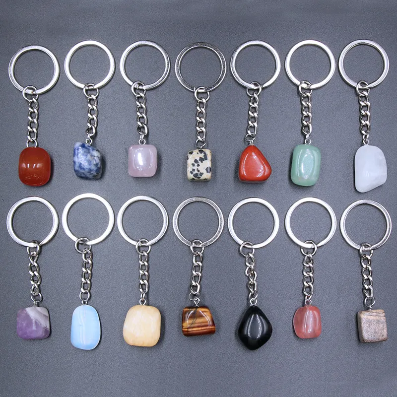 New Creative Natural crystal agate stone irregular key chain pendant Christmas Gifts