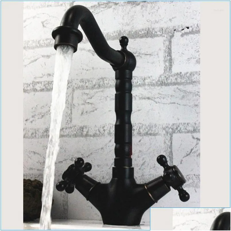 Kitchen Faucets Europe Style Black Antique Brass Rotatable Mixer Tap Dual Holder Single Hole Faucet J14805 Drop Delivery Home Garden Dhx5Y