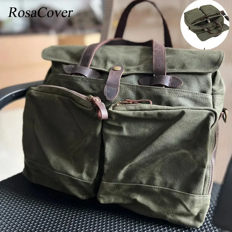 Fritid Business Portcase Travel Outdoor Oil Wax Canvas Leather Bag mode Stora kapacitet Portfölj Portable Messenger Bag 240306