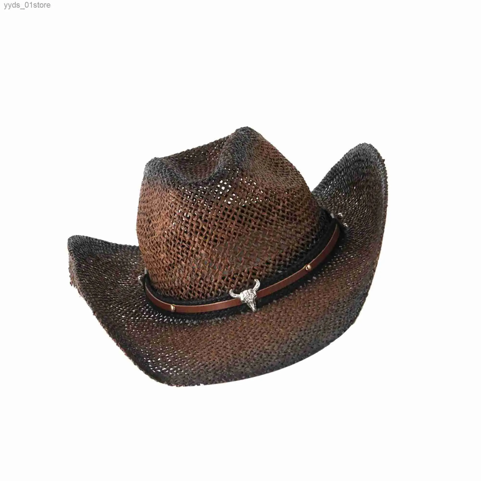 Chapéus de aba larga Bucket Chapéus Vintage Str Cowboy chapéu Sheable Sun Hat Western para o verão L240308
