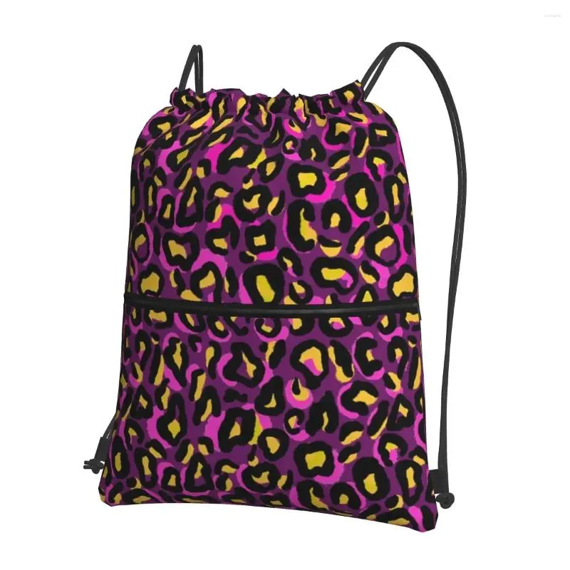 Ryggsäck Summer Leopard Portable DrawString Bag Fashion Bundle Pocket Staying Bags for Travel Sport Man Woman