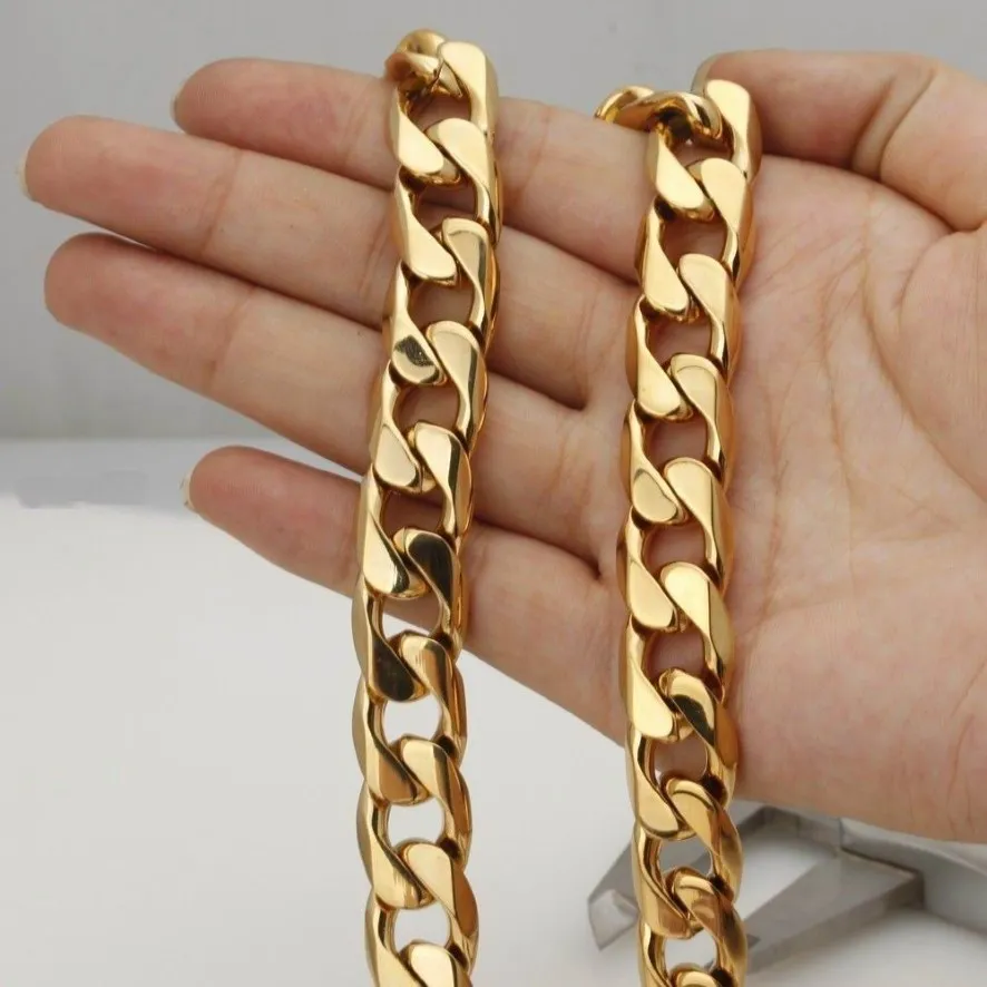 14K Yellow Gold Stainless Steel Heavy Curb Mens Cuban Chain Boys Necklace 24 223Z