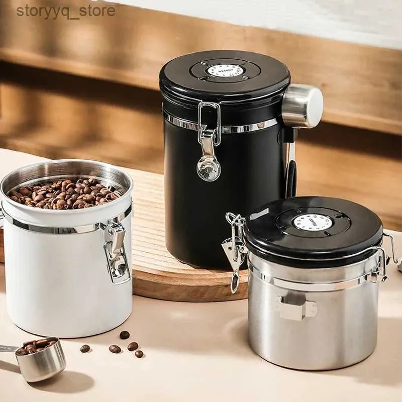 Frascos de alimentos Botes Tanque de almacenamiento sellado de acero inoxidable con cuchara Té Caddy Cocina Almacenamiento de alimentos Tarro Contenedor Conservación fresca Café en grano L240308