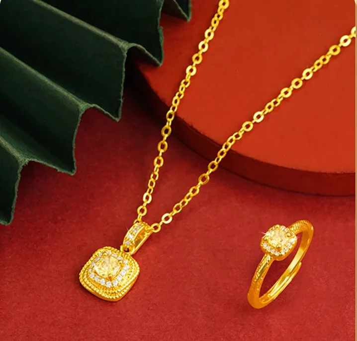 Colar de anel de ouro puro 18k para mulheres conjunto de joias de casamento masculino presentes finos na moda 240305