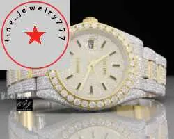 2023p62e Moissanite besatt y iced Out Luxury Watch Byst Down Two Tone Hip Hop Diamond Watch för M