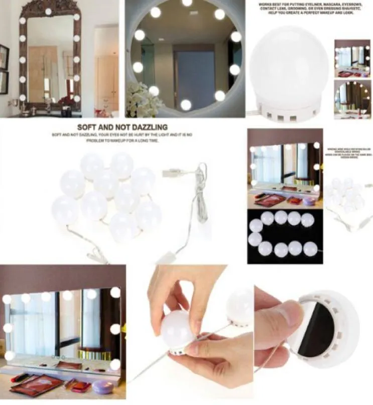 10 lampadine Vanity LED Luci per specchio per trucco Lampadina dimmerabile Toni caldi e freddi Specchio per specchietto decorativo Lampadine a LED Kit Accessorio per il trucco5947574