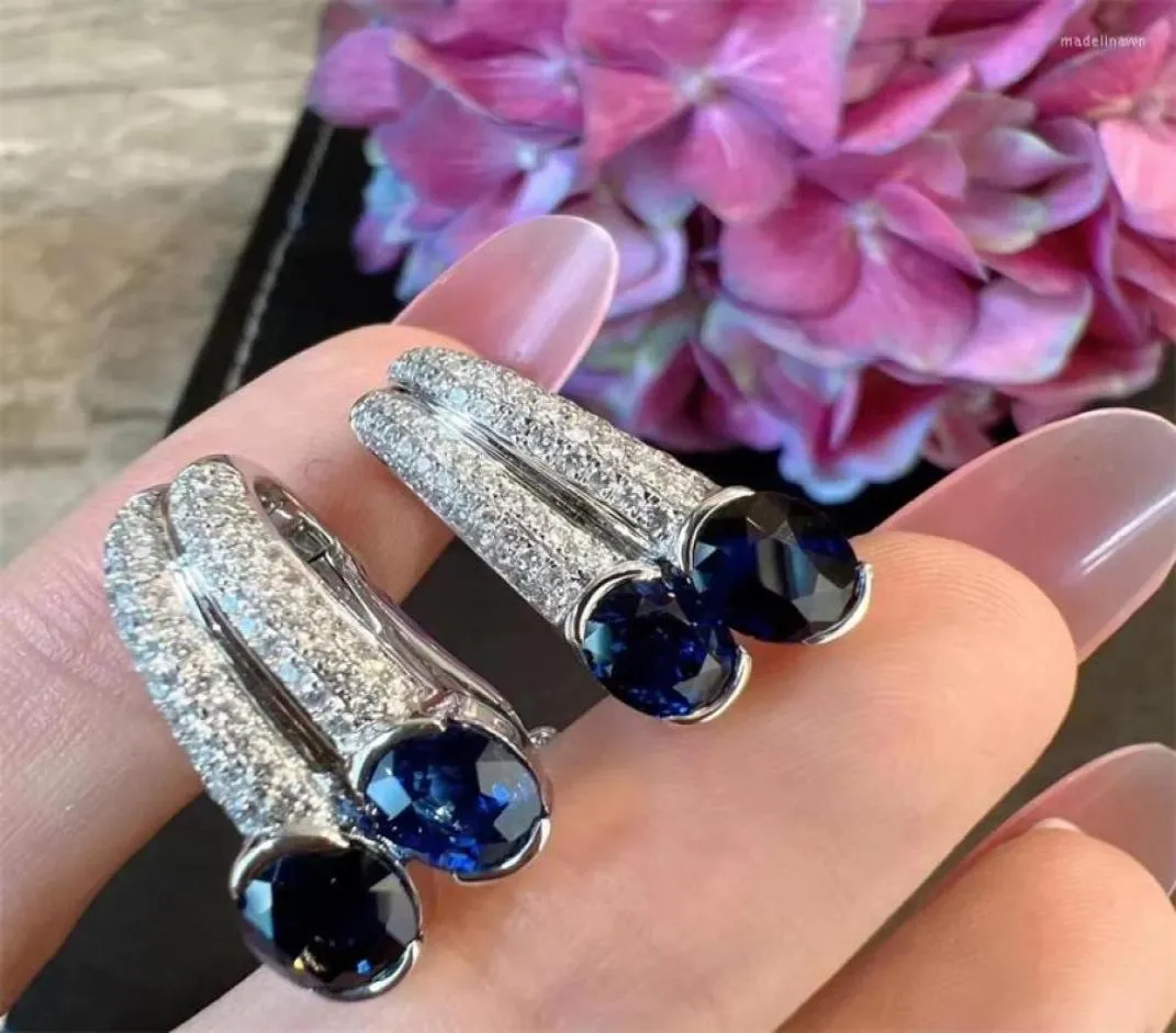 Stud Earrings Cool Style High Quality Color Royal Blue Zircon Full Diamond Women39s Classic Birthday Gift Premium Luxury Jewelr6312695