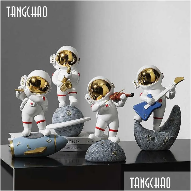 Konst och hantverk Creative Harts Music Astronaut Home Decor Figurines Nordic Miniature Statyes Spaceman SCPTURES DECORATIONS ACCEMENTORS DHP5U