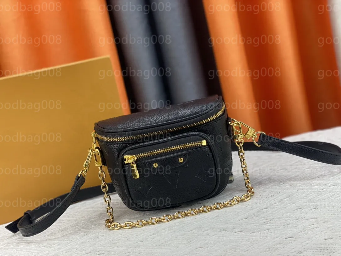 Mini bumbag crossbody saco elegante embossmentluxury cinto saco de peito masculino sacos de peito corrente e alça de couro ombro crossbody 82208