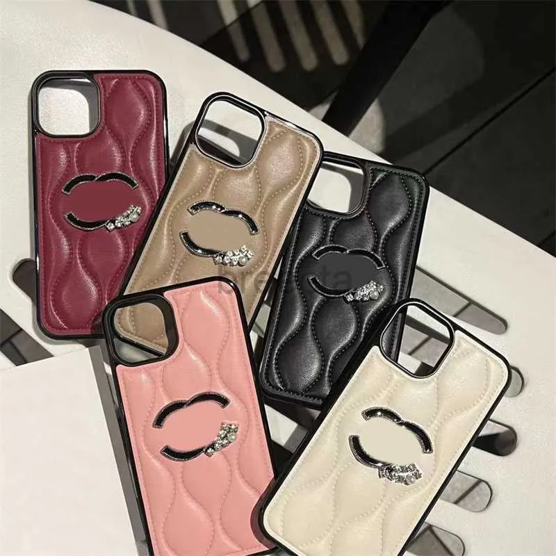 Mobiele Telefoon Gevallen Strass Phonecase Designer Lederen Cases Voor Iphone 11 12 13 14 15 Beschermhoes 240304