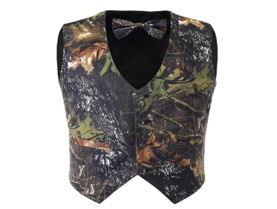 new arrival mens camo vest 2 sets formal business vest with tie camo hunting groom vests3521648