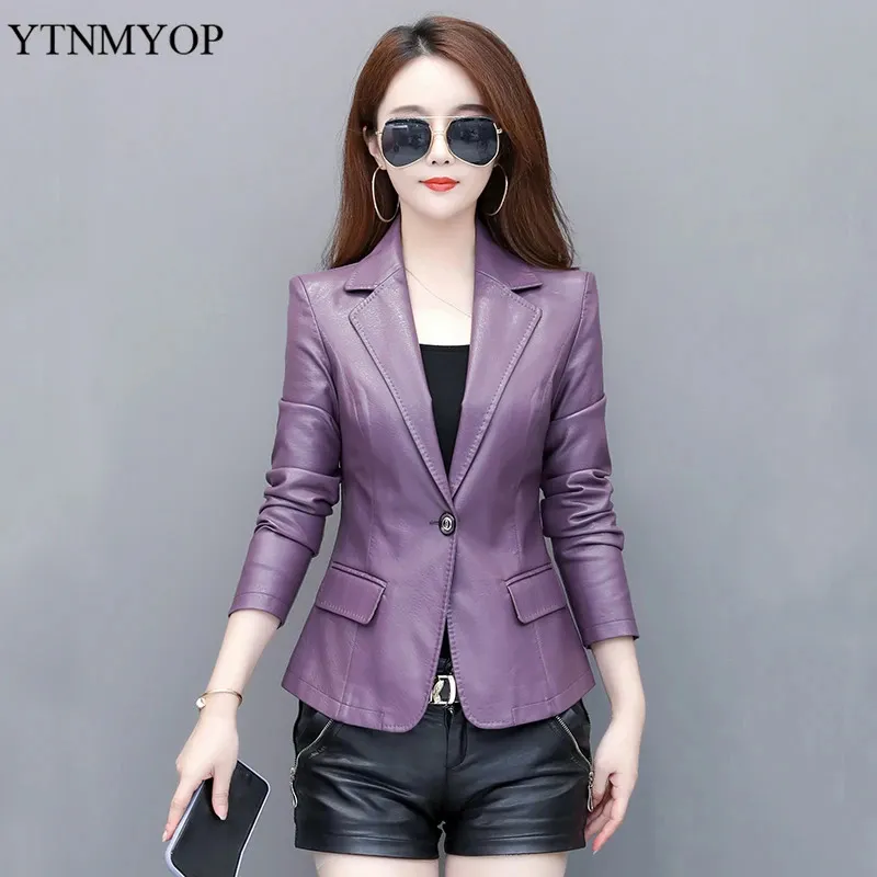 YTNMYOP, черная женская кожаная куртка, весна-осень 2024, короткий повседневный пиджак, кожаная одежда, S-5XL, пальто для работы, 240228