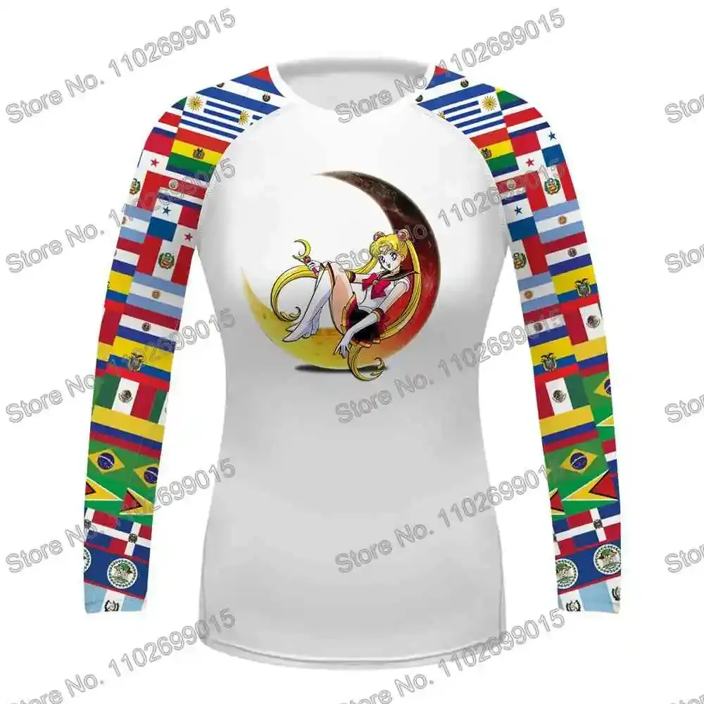 Polos Sailor Moon Surfing Diving TShirt Tight Long Sleeve Rash Guard Swimwear Women UV Protection Surf Clothing Beach Floatsuit Men