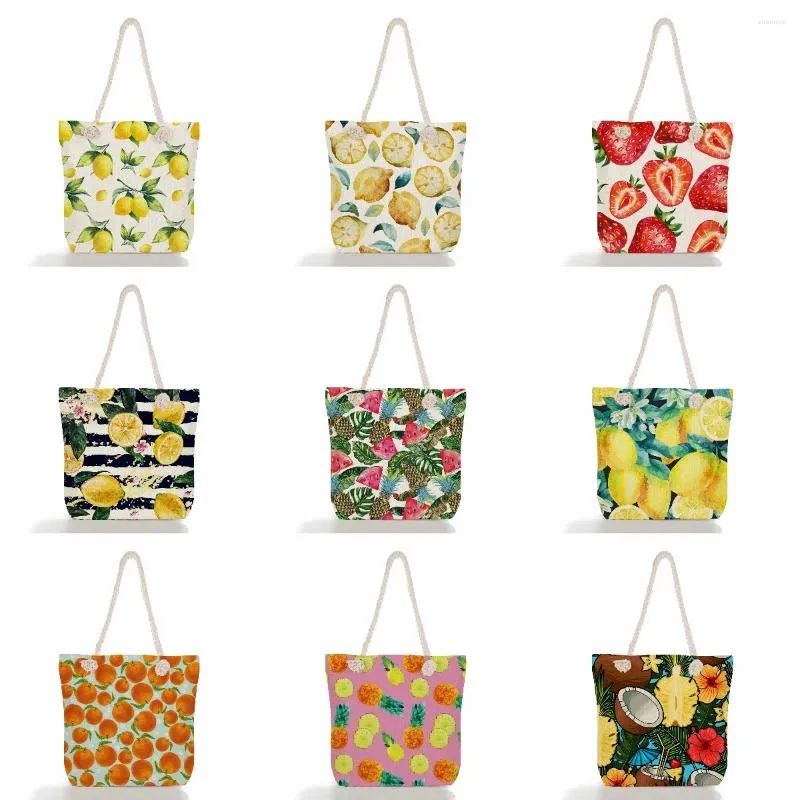 Akşam çantaları ferahlatıcı parlak renkler Tote çanta seyahat omuz çevre dostu meyve basılı kadın el çantaları depolama alışverişi pratik