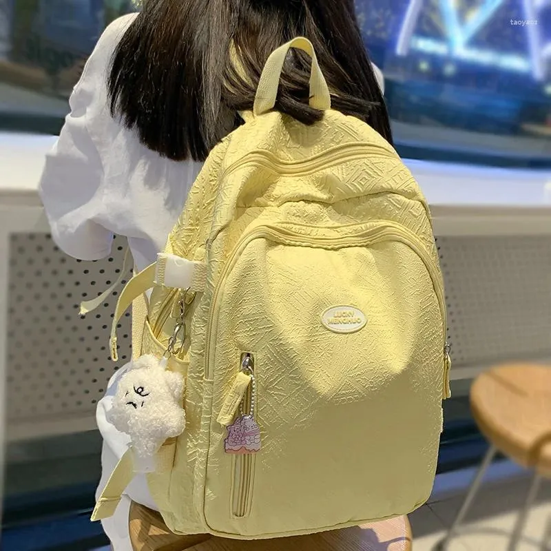 Sacs d'école à la mode femmes jaune pochette d'ordinateur fille voyage Kawaii livre sac à dos mode dame loisirs femme mignon collège