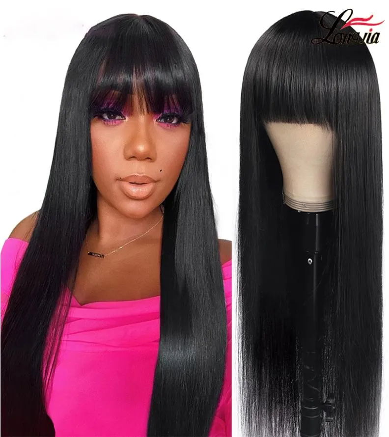 Brazilian Straight Hair Wigs With Bangs Full Machine Made Human Hair Wigs For Women 150 density3178648