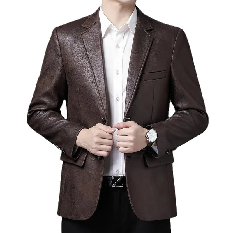 Mens Leather Skin Suit Autumn High Quality large Size Artificial Leather Jacket/Business Mens Windproof Jacket S-4XL 240227