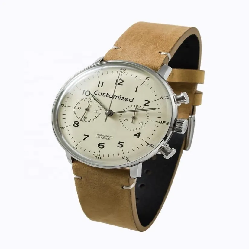 Germany Bauhaus Style Mechanical Chronograph Watch Stainls Steel Vintage Simple Wrist watch195S