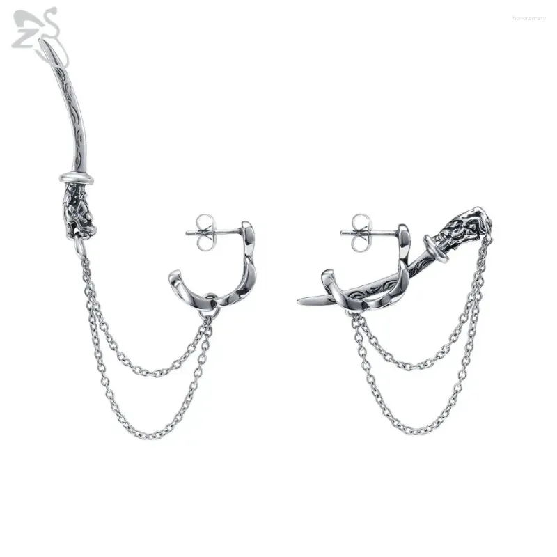Stud Earrings ZS 1 Pair Charm Sword Pendant Earring For Men Women Stainless Steel Long Drop Ear Studs Punk Retro Vintage Piercings Jewelry